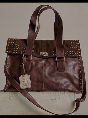 We The Free Chocolate Brown Studded Leather Satchel